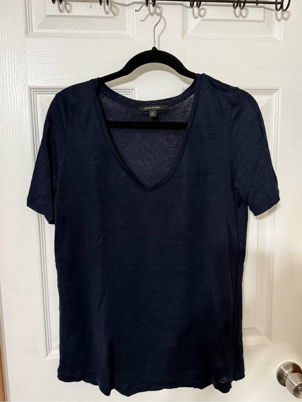 Banana Republic 100% Linen V-Neck Short Sleeve Tee Navy Blue Size M